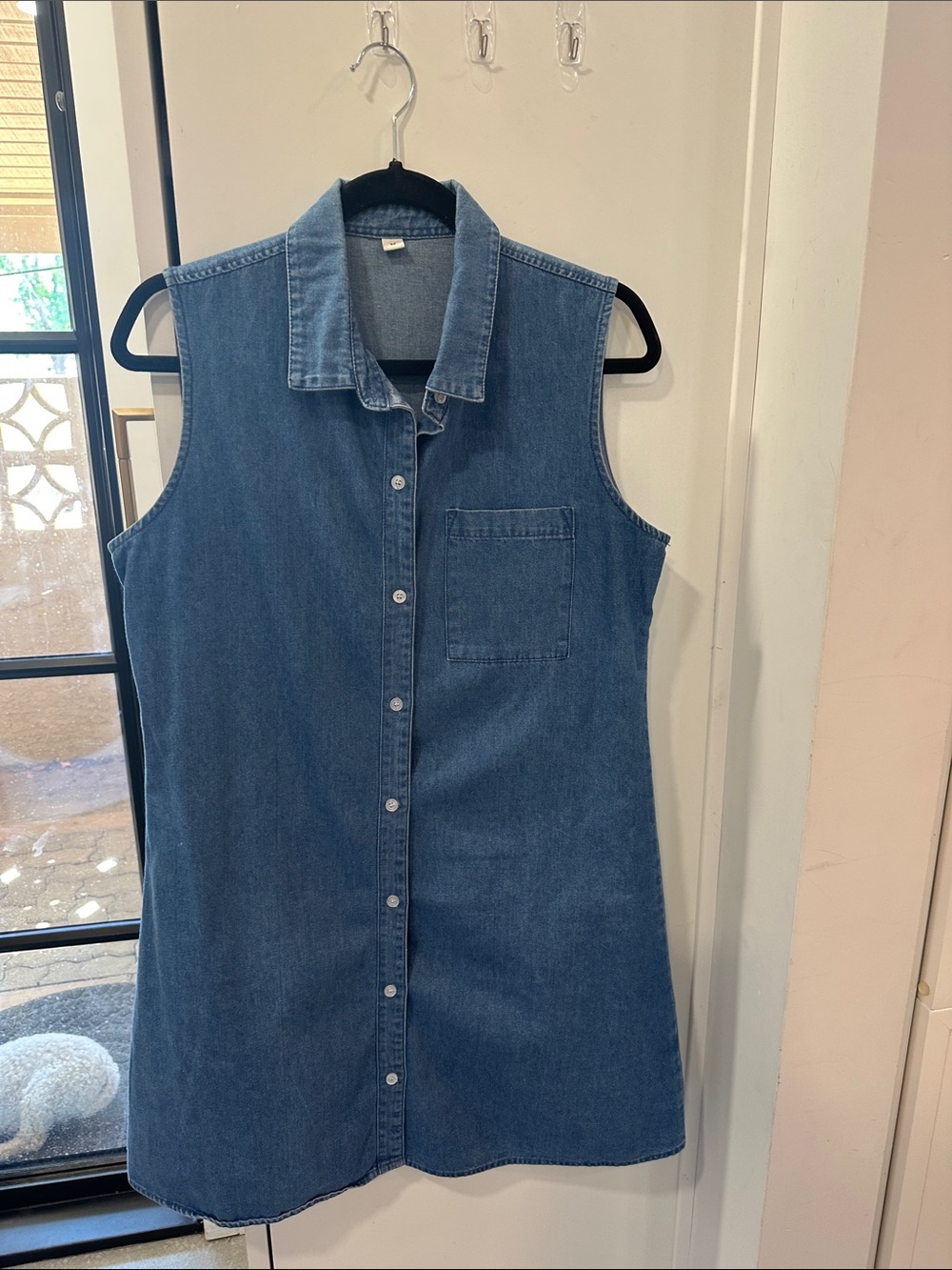 Sleeveless Denim Shirt Dress — Blue